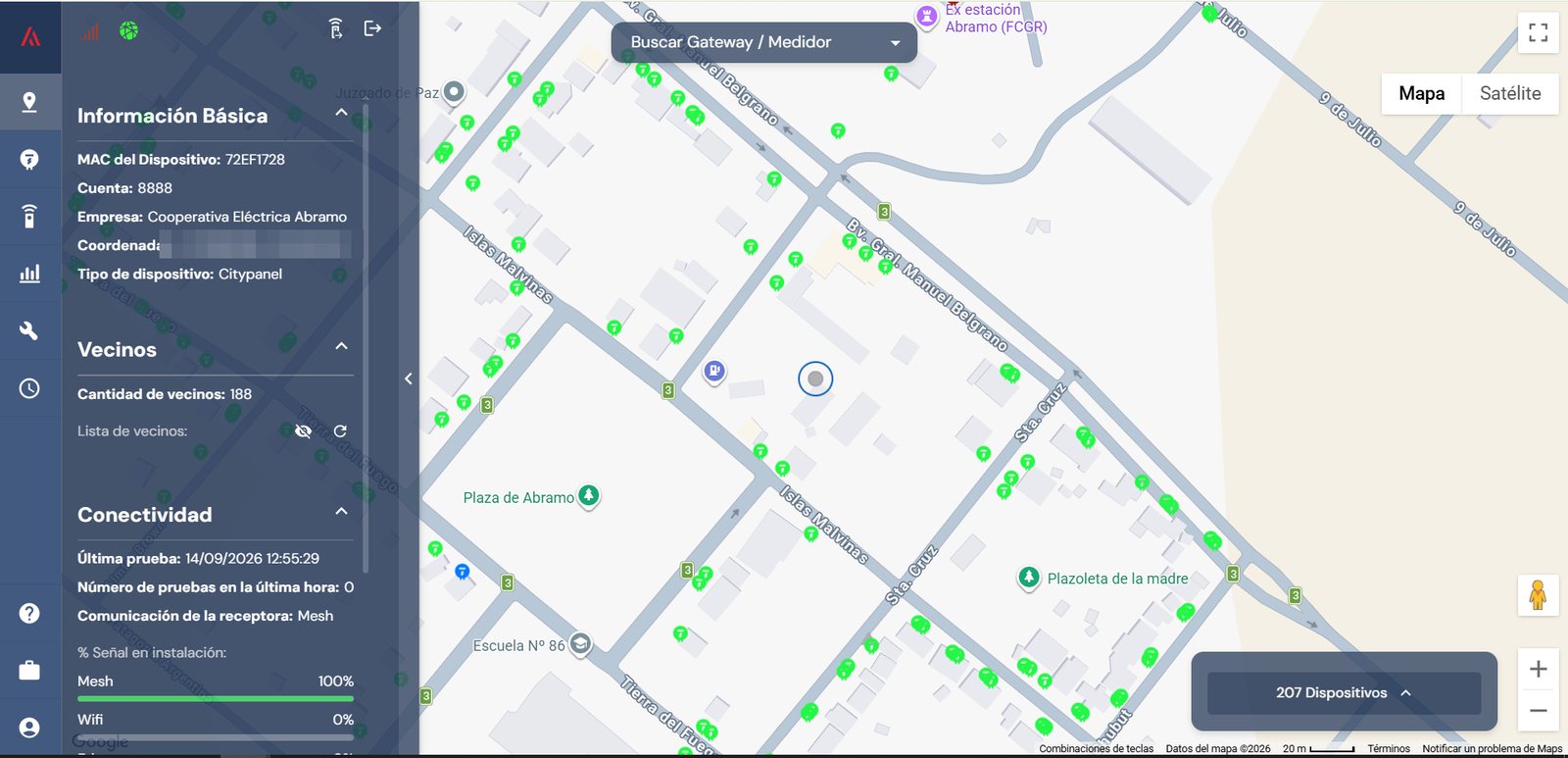 Mapa de uma rede AMIAR no Deitres Cloud