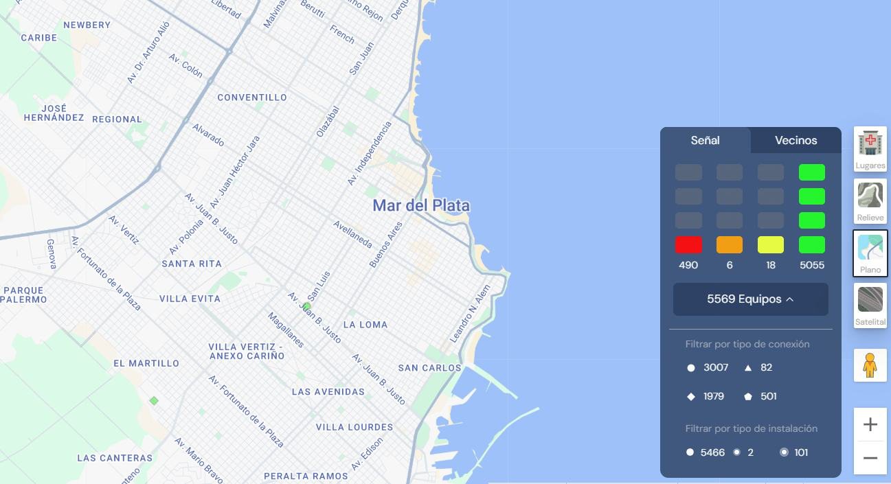 Mapa de uma rede CityMesh no Deitres Cloud